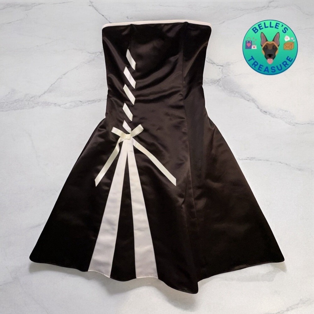 Vtg GUNNE SAX Size 1/2 80-90's Strapless Homecoming Dress Fit & Flare Satin Bows